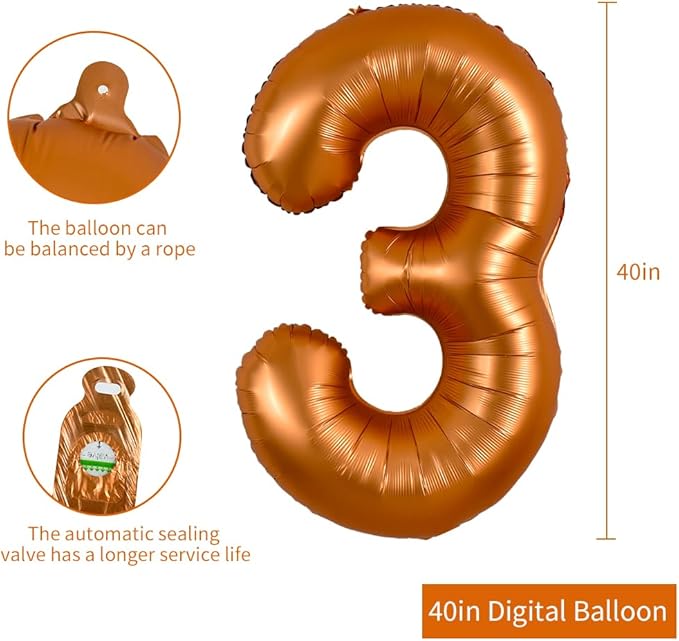 TONIFUL 40 Inch Orange Large Numbers Balloon 0-9 Birthday Party Decorations,Big Number 3 Foil Balloon Digital 3 for Birthday Party,Wedding, Bridal Shower,Engagement,Graduations,Anniversary,Baby Shower