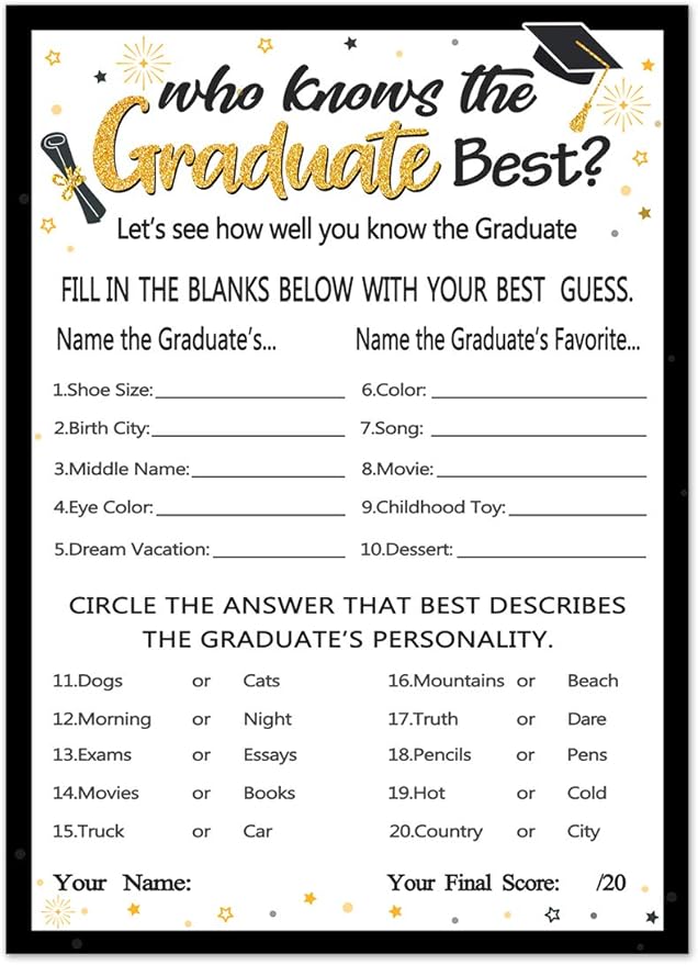 Yangmics Direct Who Knows The Graduates Best - Grad Graduation Party Game 2026 Party Supplies Decoration- 30 Cards