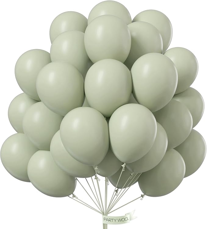 PartyWoo Sage Green Balloons 101pcs 12 Inch Boho Dusty Olive Green Latex Balloons for Birthday Baby Shower Graduation Engagement Wedding Dinosaur Jungle Golf Football Theme Party Decorations Green-F32