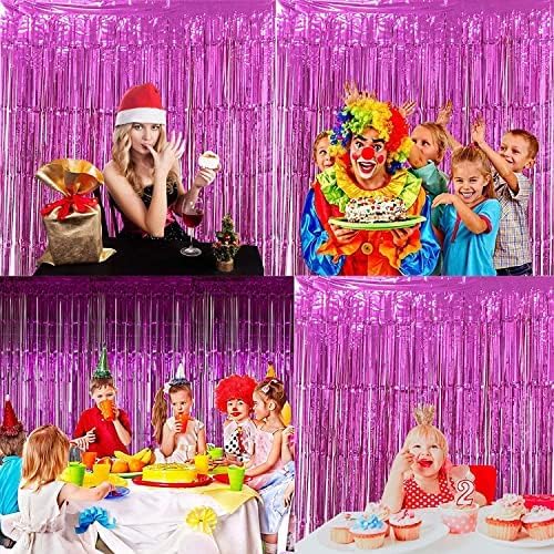 BRAVESHINE Hot Pink Tinsel Foil Fringe Curtains - 2Pcs 3.2x8.2ft Metallic Party Streamers Backdrop for Valentines Girl Birthdays Bridal Shower Bachelorette Engagement Hawaiian Luau Party Decorations