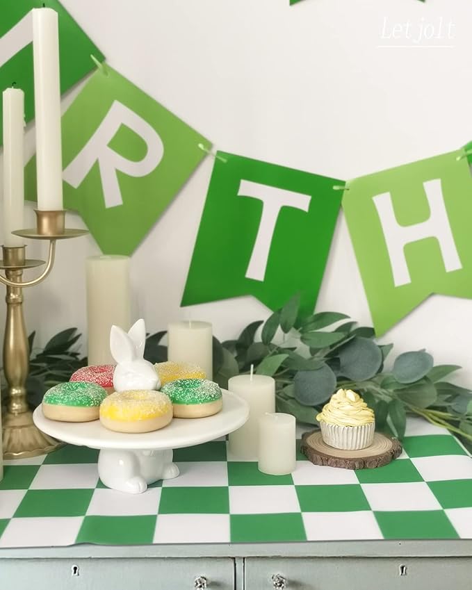 Green Happy Birthday Banner Greenery Theme Party Bunting Supplies Signs for Birthday Garland Nursery Hanging Decoration 13pcs