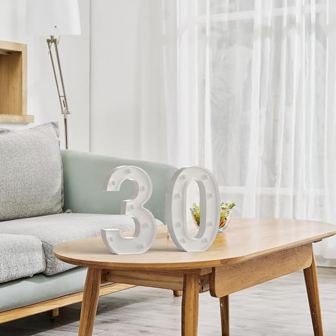 Marquee Numbers Light up Numbers, 0-9 Number Battery Powered LED Light, White Plastic Numbers Sign, Night Light Number Decor for Graduation Engagement Wedding Baby Shower Birthday (Number 9)