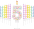 MTLEE Number 5 Birthday Candle with 12 Pcs Spiral Candles for Girls Macaron Pastel Rainbow Unicorn Pink Cake Topper for Sweet Theme Party Decoration
