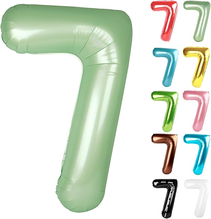 Sage Green Number 7 Balloon 40 Inch, 7 Balloon Number, 7th Birthday Decorations, Oliver Green Party Supplies for Boys Girls