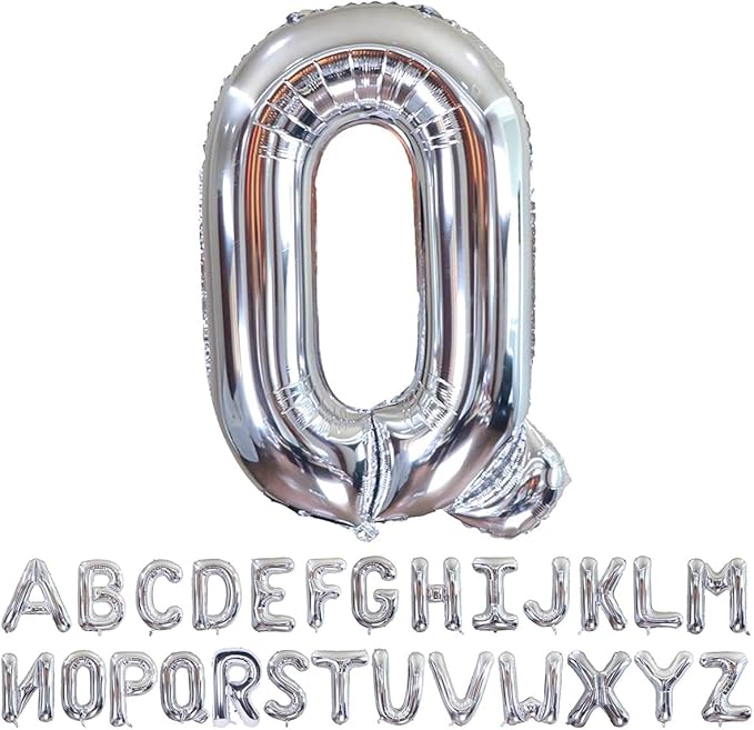 Silver Letter Q Balloons 40 inch Large Alphabet Q Balloons Silver Helium Foil Letter Balloon Banner for Birthday Party Anniversary Wedding Decoration