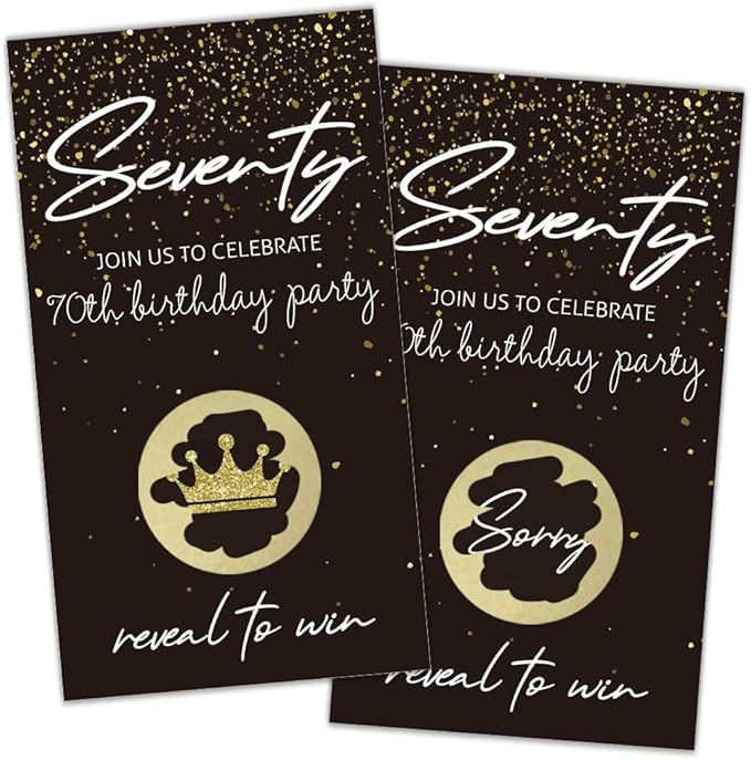 REWIDPARTY Black Gold Seventy Birthday Scratch Off Cards（32 PCS） 70th Birthday Party Game Scratch Cards Cheers to 70 Years Party Supplies Activity for Black Gold Birthday Raffle Tickets Kids Adults
