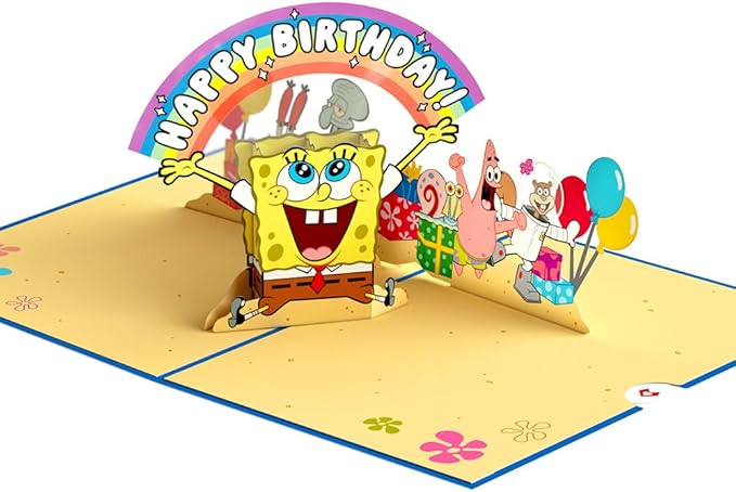 Lovepop SpongeBob SquarePants Happy 3D Pop-Up Birthday Card - for Him, Her, Kids, Boys, Girls, Men, Women - 5" x 7" - Envelope Included