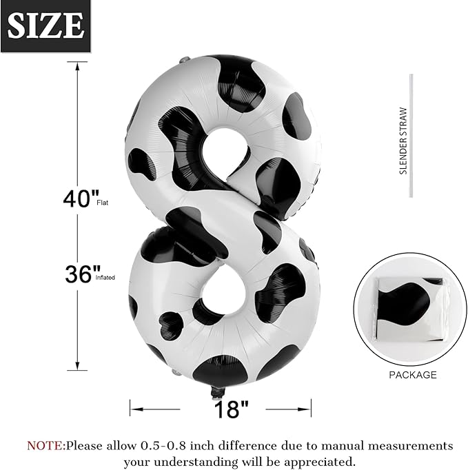 Cow Print Number Balloon Birthday Decorations, 40 inch Number balloon 0-9(Zero-Nine), Cow Balloon for Farm Birthday Party Supplies, Cow Themed birthday party Decorations (Number 8)