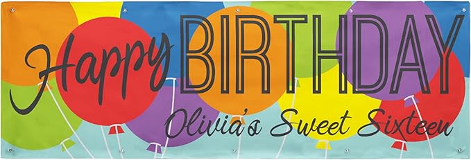 Let's Make Memories Personalized Happy Birthday Banner for Kids - Custom Birthday Party Decorations - Indoor/Outdoor Vinyl - Any Text - Balloons - Primary Colors - 10ft