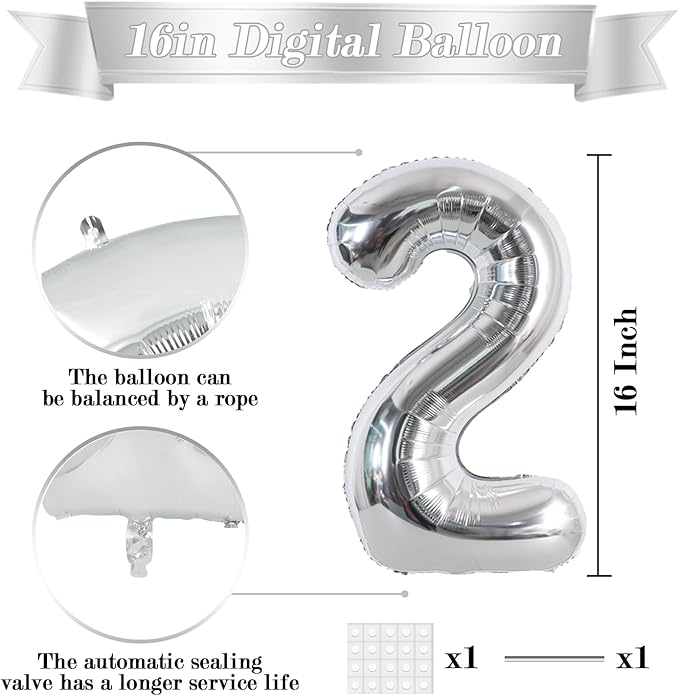 TONIFUL 2026 Silver Foil Number Balloons 16 Inch Silver Number Banner 2026 Graduation Aluminum Foil Mylar Balloons for New Year Eve Christmas Anniversary Party Supplies