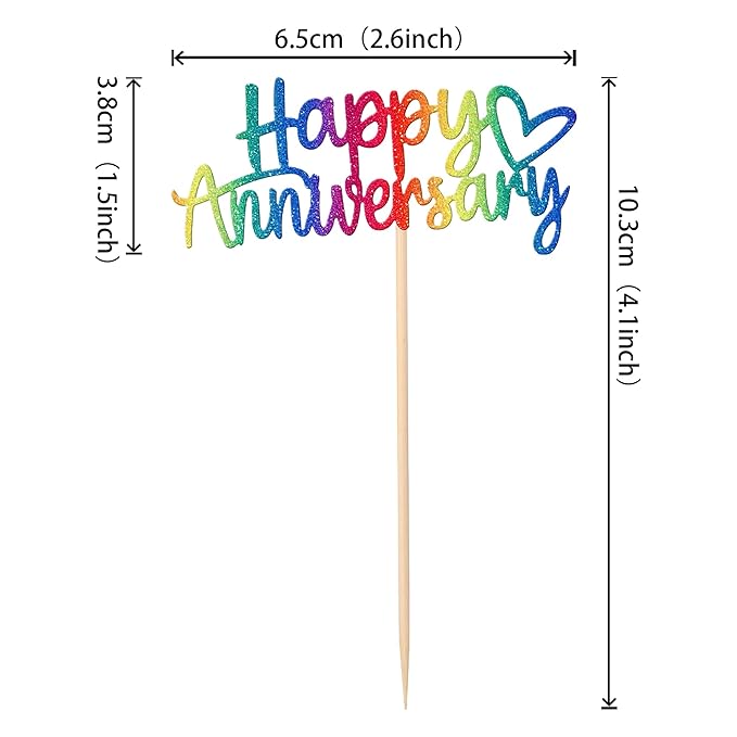 24 PCS Happy Anniversary Cupcake Toppers - Glitter Wedding Picks, Decorations for Baby Shower, Birthday Party Cake - Colorful Supplies
