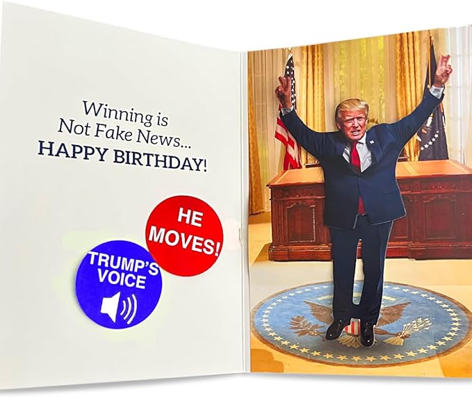 Talking & Dancing Donald Birthday Card - Pop-Up 3D Figure Moves & Plays Real Voice - Funny Trump Card for Him, Her, Dad, Brother - Hilarious Gag Gift with Music & Motion, Envelope Included