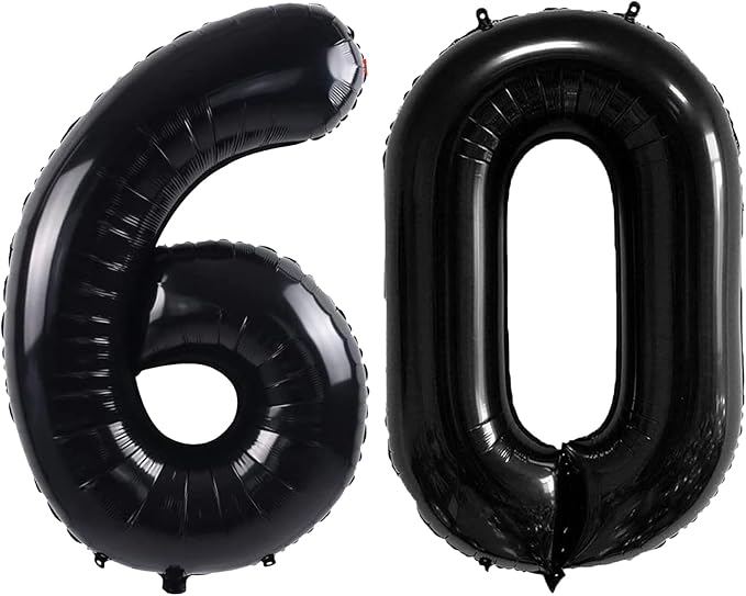 40 Inch Number Balloons 60 Black Big Giant Jumbo Number Foil Mylar Balloons for 60th Birthday Party Supplies Anniversary Events Decorations (black-60)
