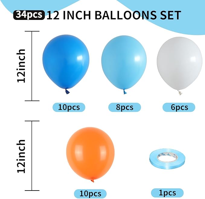 Orange and Blue Balloons, 12 Inch Orange and Dark Light Blue Latex Balloons Party Decorations for Kids Birthday Baby Shower Outer Space Theme Party Decor Supplies