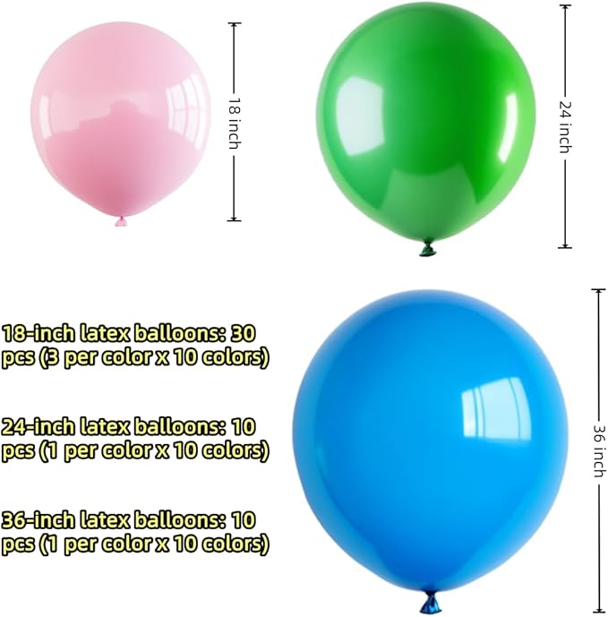 50 Pcs Giant Balloons Kit 18 24 36 Inch Mixed Size Latex pool Balloon, With 10 Colors - Party Decoration Supplies for Birthdays, Weddings, Events