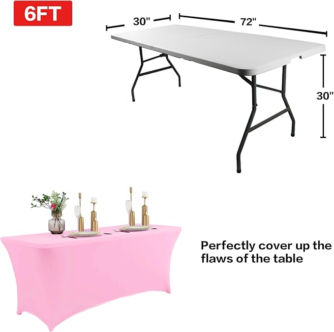 IVAPUPU 2 Pack 6FT Table Cloth for Rectangular Fitted Events Stretch Pink Table Covers Washable Spandex Spring Easter Tablecloth Protector for Party, Wedding, Cocktail, Banquet, Festival