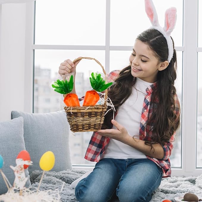 100 Cellophane Gift Bags - Easter Carrot Shape Candy Bags with 100 Twist Ties for Cookies, Candy & Party Decoration - OPPSET01