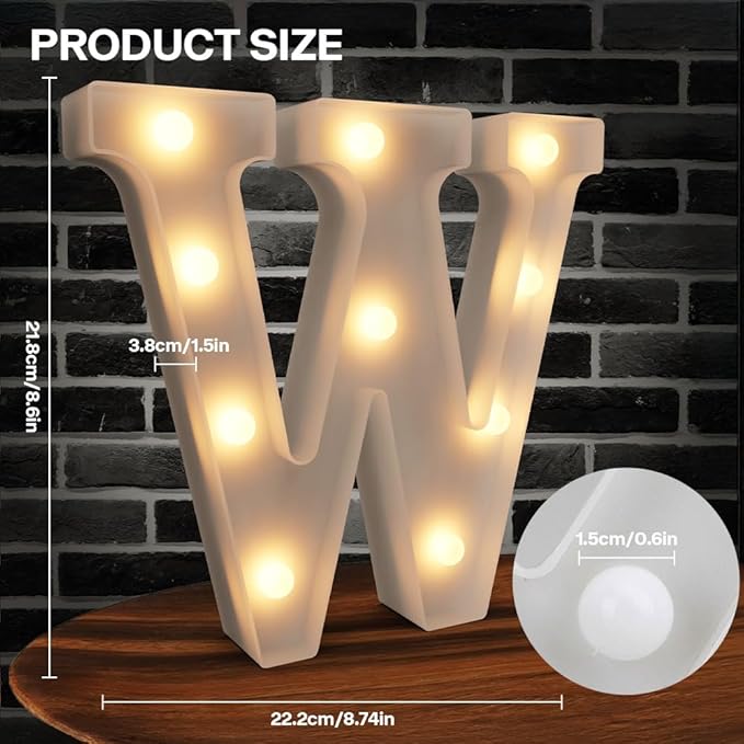 Light Up Marquee Letters - 26 Alphabet Battery Powered LED Lights Sign, Night Light Mini W for Engagement Party Wedding Baby Shower Birthday (White Plastic)