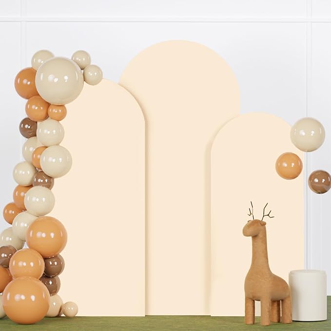 Beige Arch Cover Set 6FT 6.6FT 7.2FT Spandex Arch Stand Covers Chiara Round Top Arch Cover for Wedding Half Arch Covers Arch Stand Cover for Baby Shower Party