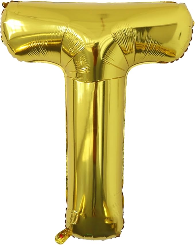 T Letter Foil Balloons 40 Inch, Gold Helium Foil Mylar Balloons, A to Z Self Sealing Large Letter Balloons Optional, Gold T Balloon for Birthday Party Decorations