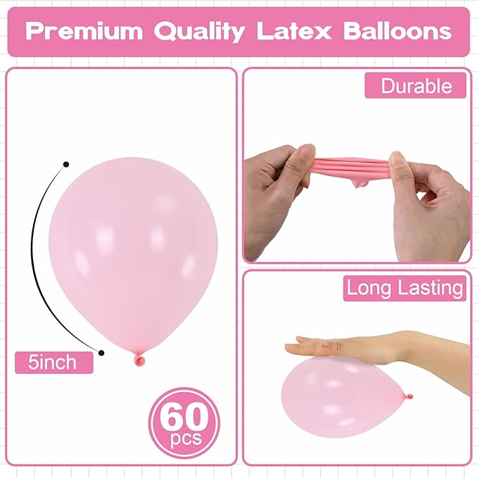 Light Pink Balloons 5inch Small Baby Pale Pink Balloon 60pcs Mini Round Pastel Latex Balloon for Arch Garland Retro Boho Girls Birthday Party Decoration Wedding Baby Bridal Shower Bachelorette