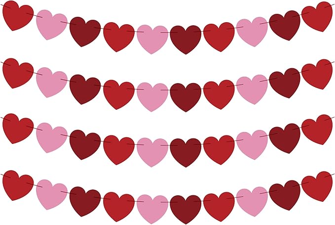 OHOME Valentines Day Decorations - Heart Valentines Garland - 40 Pack Valentine's Day Backdrop Banner Valentine's Day Accessories Party Favors for Door Wall Classroom School Home-Valentines Day Decor