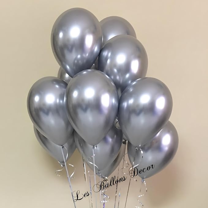 110pcs Metallic Silver Balloons 12inch Chrome Silver Latex Party Balloons for Graduation, Wedding, Birthday, New Year, Baby Shower, Anniversary, Holiday Party Decorations