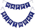 Blue Happy Birthday Banner - Navy Blue Hanging Backdrop Sign with White Letters, Happy Birthday Sign Bunting Decorations for Women men Kids Baby Shower Party Supplies (13pcs)
