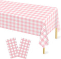 Mulbozy Pink Gingham Tablecloth 54 × 108 Inches Pink and White Checkered Table Cloth Disposable Plastic Waterproof Tablecover for Outdoor Picnic, Holiday Dinner, Birthday Party
