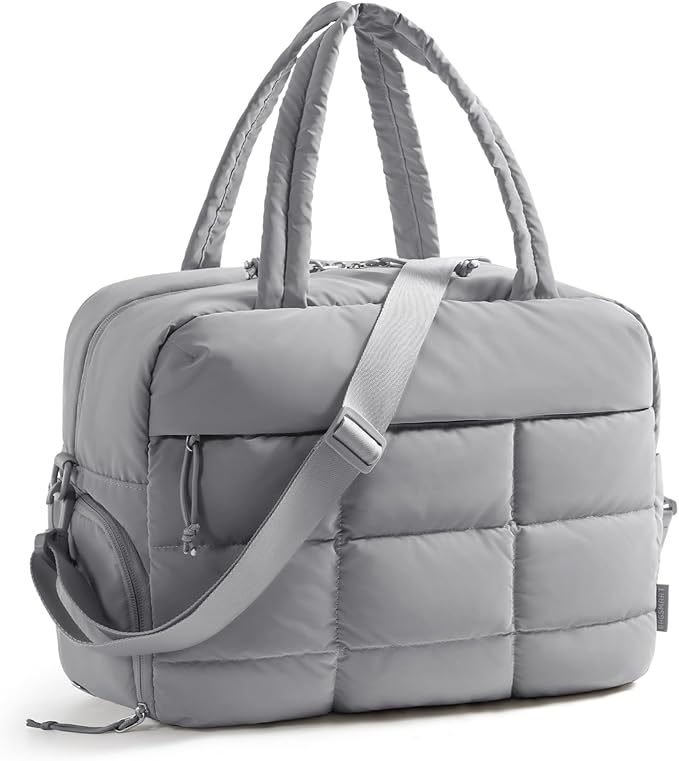 BAGSMART Gym Bag for Women, Carry on Travel Duffel Bag, Water-resistant Weekender with Shoe Compartment for Gym Travel Work, Grey, Medium