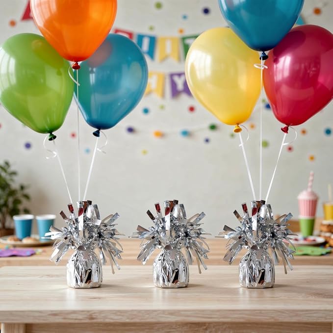 Aluminum Foil Balloon Weights for Parties (6 pcs) - 0.31lb (140g) Each - Premium Balloon Anchors for Birthday, Wedding, Dinner, Indoor & Outdoor Decorations(Silver 6pcs)