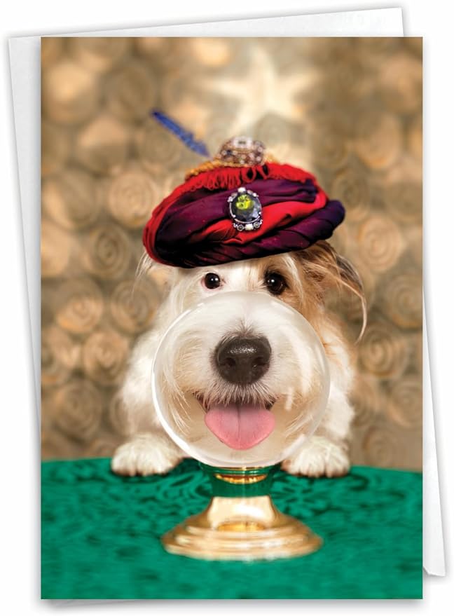 NobleWorks - 1 Happy Birthday Card with Funny Animals - Wildlife and Pet Humor, Fun Birthday Celebration Notecard - Dog Psychic C3210BDG