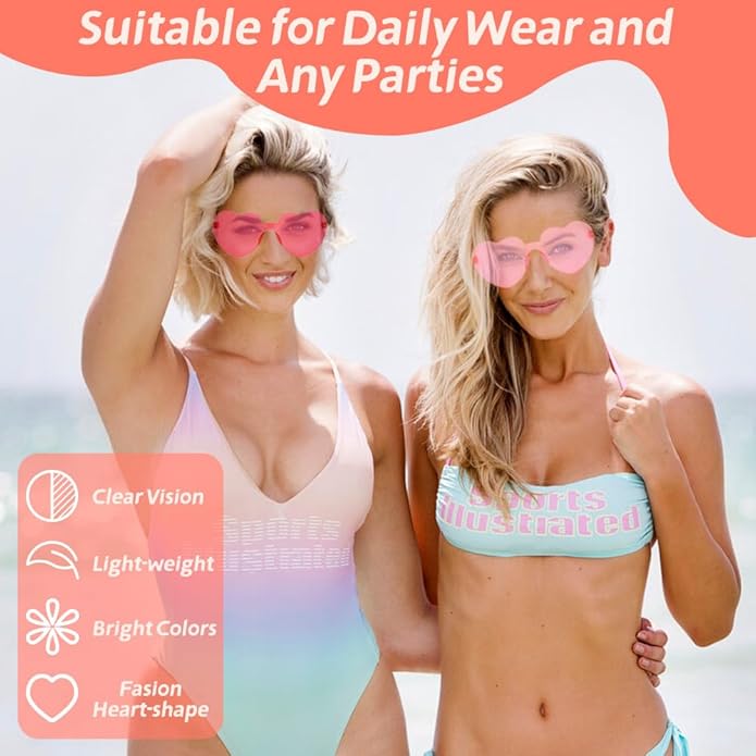 10 Pairs Heart Sunglasses Heart Shaped Sunglasses Bulk Rimless Clear Heart Glasses for Women Girl Party Favor