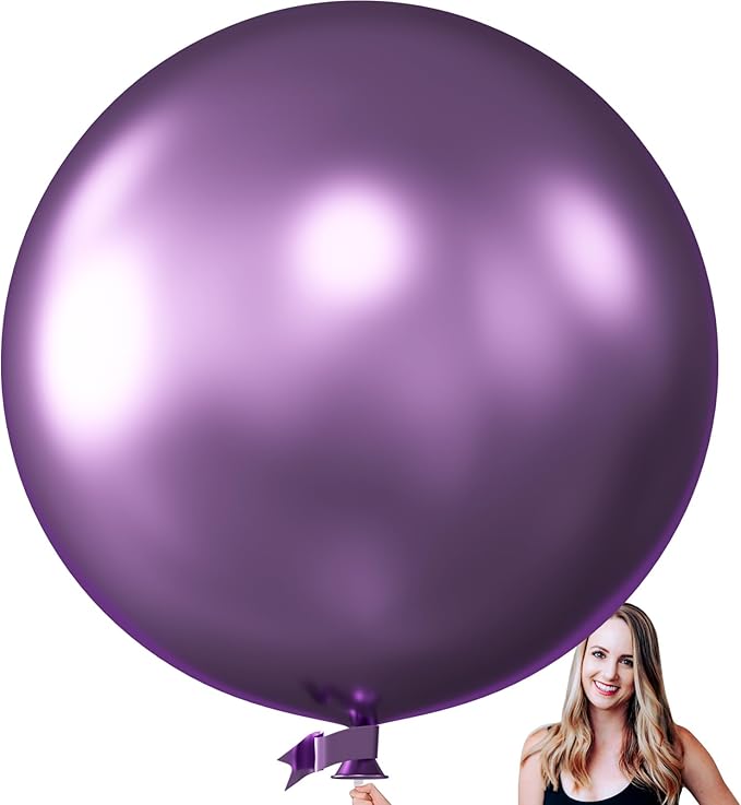 KALOR 36 Inch Giant Metallic Purple Balloons, 6 Pack Large Round Purple Latex Balloons for Anniversary, Birthday, Christmas, Wedding, Baby Shower Party Decorations