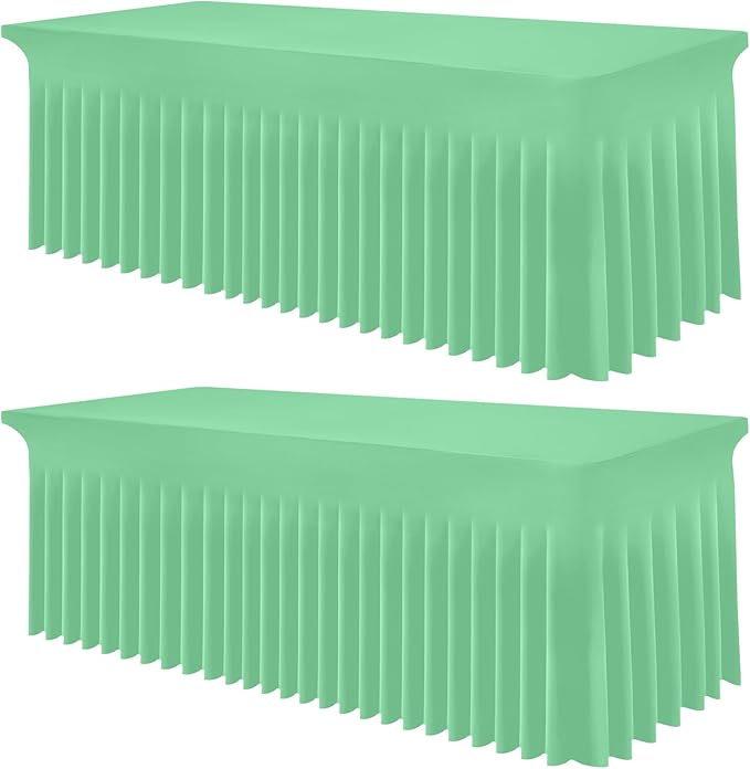 Smiry Spandex Tablecloth 2 Pack, Elastic Fitted Stretch Tablecloth for 8FT Rectangle Tables, Waterproof Washable Table Cover Skirt for Wedding, Banquet & Parties (Bright Green, 96Lx30Wx30H Inch)