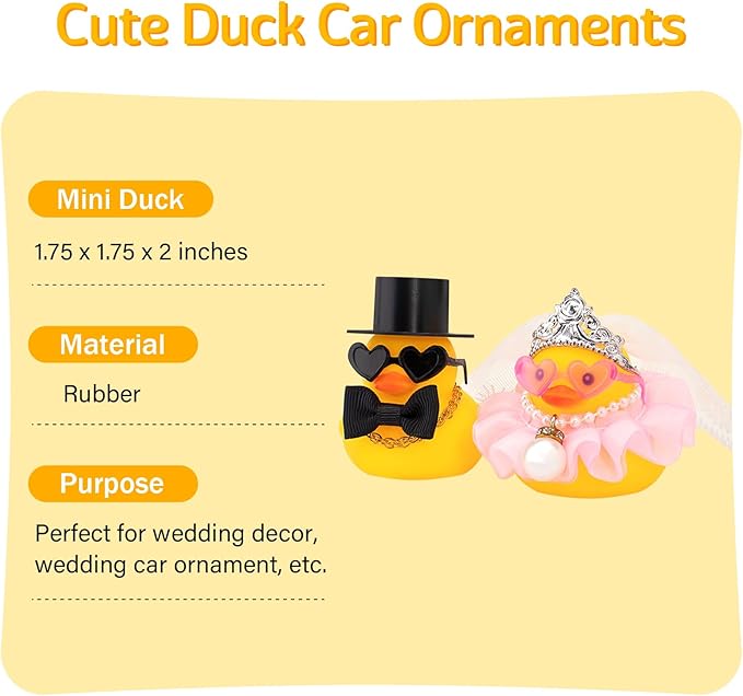 wonuu Pair Set of 2 Wedding Rubber Ducks, Bride Groom Duckies Marriage Rubber Duck Mini Couple Ducky for Ceremony Gift Souvenir Marry Blessings Elegant Heartwarming Present, Pink with Hard Top Hat