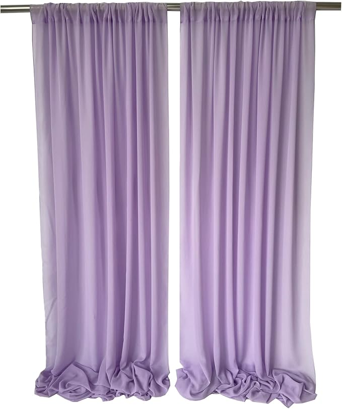 EHLDekol Sheer Chiffon Backdrop Curtains 10ft x 10ft (5ft x 2Panels)， Chiffon Fabric Drapes for Wedding, Long Sheer Curtain for Living Room, Arch Party Stage Decoration (Lavender, 120 x 120 Inch)