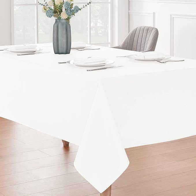 Rectangle 8 Feet Tablecloth 60x120 inch Linen Textured Table Cloth Stain and Wrinkle Resistant Washable Polyester, Decorative Table Cover Waterproof for Dining, Buffet and Camping, White