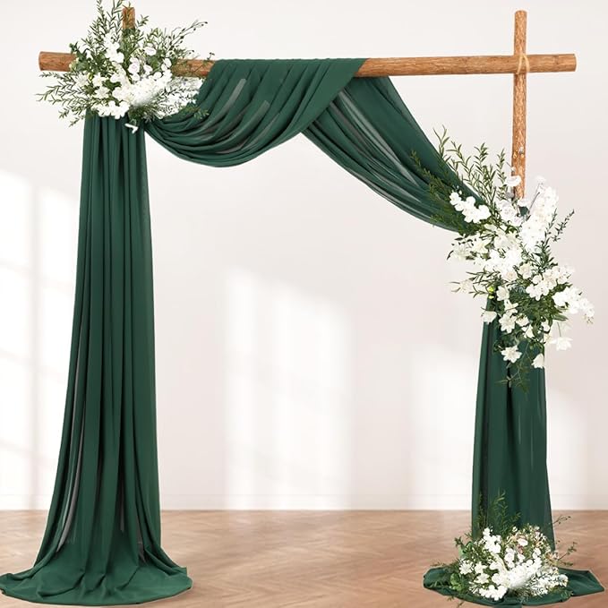 Wedding Arch Draping Fabric 30'' x 18FT Sheer Chiffon Arch Drape Backdrop 1 Panel Emerald Green Drape for Easter Bridal Shower Photo Booth Church Decor Birthday Party Outdoor Decoration