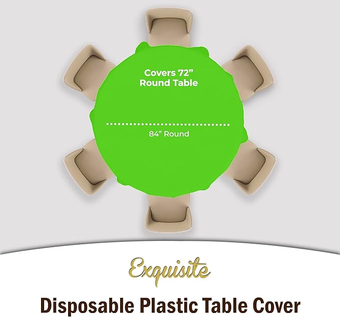 Exquisite Party Solids 6-Pack Premium Plastic Tablecloth 84in. Round Plastic Table Cover - Lime Green