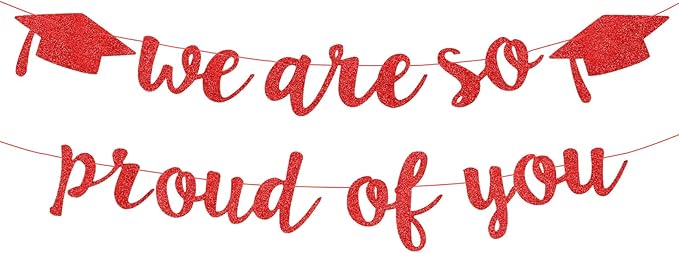 2026 Graduation Decorations Pre-Strung Blingbling We Are So Proud of You Banner Glitter Graduation Garland for Class of 2026 High School College Grad Party (Red)