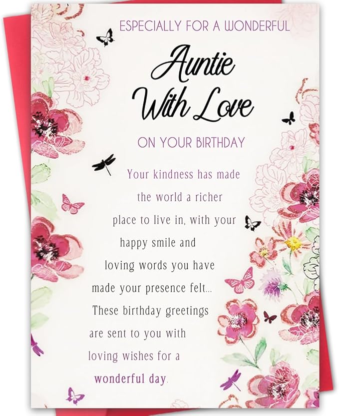 Birthday Card for Aunt,Unique Auntie Gifts from Nephew Niece,Thick Card Stock with Premium Envelope 5.3in x 8in