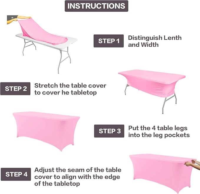 IVAPUPU 2 Pack 6FT Table Cloth for Rectangular Fitted Events Stretch Pink Table Covers Washable Spandex Spring Easter Tablecloth Protector for Party, Wedding, Cocktail, Banquet, Festival