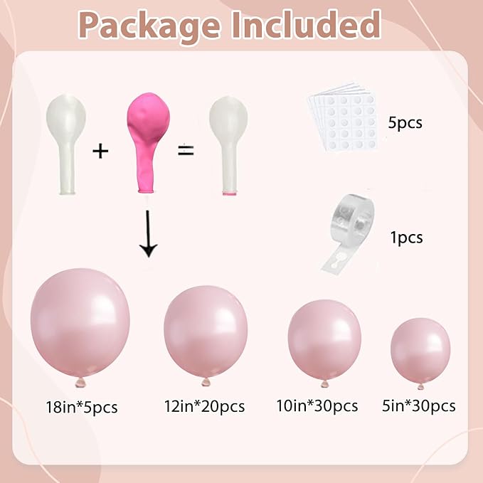 Pearl Pink Balloons Arch Kit - Double Stuffed Pastel Light Pale Pink Balloons Different Sizes 18/12/10/5 inch Pink Balloons Arch Kit for Valentines Day Bridal Shower Wedding Birthday Party Decoration