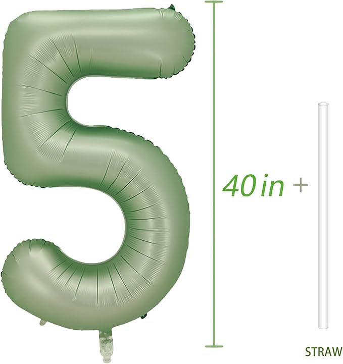 Number 5 Balloon, Large number balloons 40 inch, 5th Birthday Party Decorations 5 Year Old Birthday Sign Decor, Sage Green