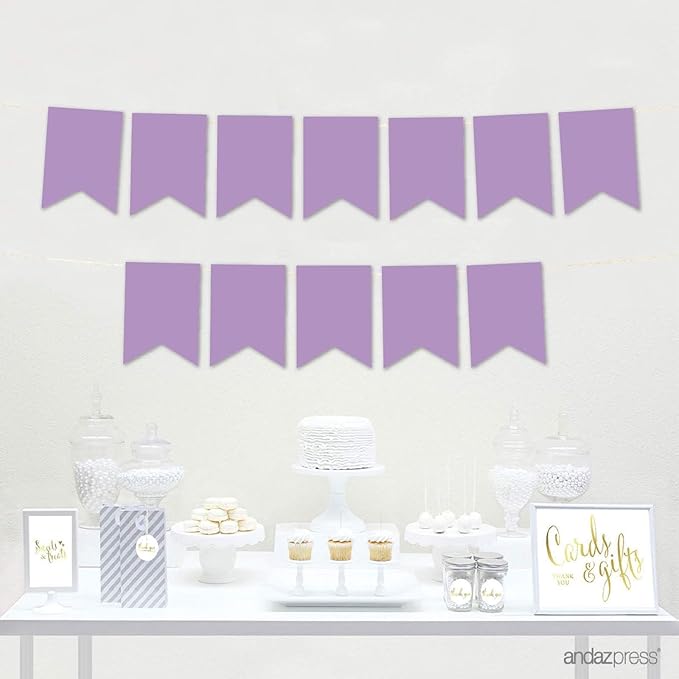 Andaz Press Hanging Pennant Banner with String, Lavender, 1-Set, 24 Pennants, Approx. 12-Feet Long