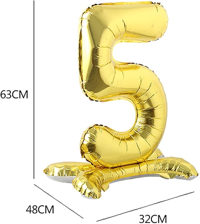 Self Standing 32 Inch Number Balloons Foil Ballon Gold Digit ball Wedding Birthday Party Decoration Baby Shower Supplies (32 inch Stand Gold 5)