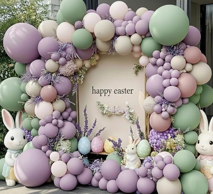 Dusty Green Purple Balloon Garland Double Stuffed Pastel Green Lavender Pink White Sand Balloon Arch Kit Light Lilac Cream Balloons for Baby Shower Easter Birthday Wedding Wildflower Fairy Party Decor