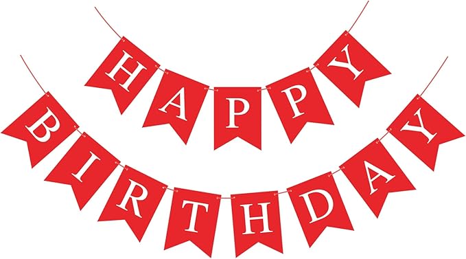 Hooqict Red Happy Birthday Banner Sign for Backdrop Red Birthday Party Decorations for Women Men Party Supplies Wall Door Banner Garland Bunting Flag