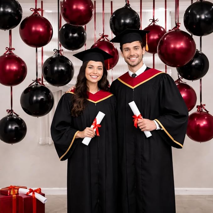 Togvu Black Burgundy Round Foil Balloons, 16PCS Different Sizes 4D Black Balloon Maroon Large Mirror Ball Balloons for Prom Graduation New Year Halloween Birthday Party Ceiling Decorations Supplies